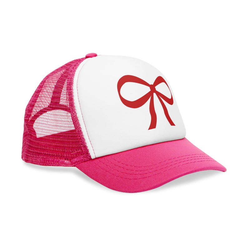 Red Bow Trucker Hat – Valentine's Day Gift for Her | Pink or Black Girly Hat with Red Bow | Cute & Trendy Trucker Hat | Teen Girl Gift image 4