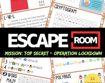 Printable Escape Room Game: Top Secret Mission, Kids Party Puzzle (PDF Download)