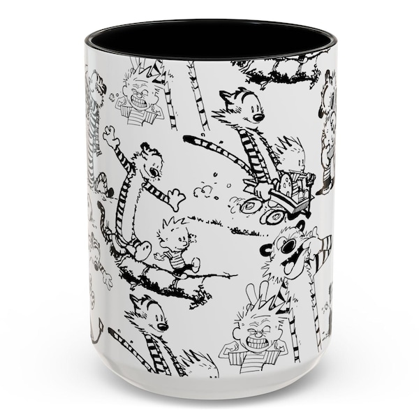 Taza de café con detalles de Calvin y Hobbes (15 oz)