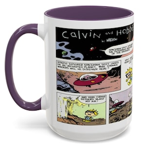 Mug, Calvin and Hobbes Coffee Cup, Fun Illustrated Cartoon Comic Strip Character Design, Ceramic Tea Mug, Gift for Comic Strip Fans, Unique
