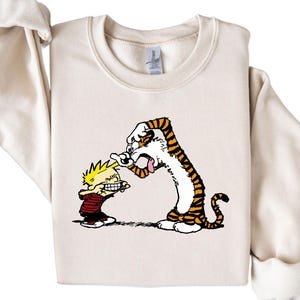 Calvin and Hobbes Sweatshirt - Cozy Unisex Crewneck, Funny Comic Strip Jumper, Warm Pullover for Fans, Graphic Print Long Sleeve Top,