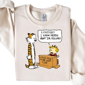 Calvin and Hobbes Sweatshirt - Cozy Unisex Crewneck, Funny Cartoon Character Jumper, Winter Apparel, Fan Gift, Comic Strip Print Pullover,