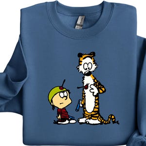Calvin And Hobbes Sweatshirt, Unisex Cartoon Graphic Sweater, Funny Comic Book Pullover, Cozy Winter Clothing, Gift for Comic Fans, Unisex