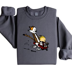 Calvin and Hobbes Unisex Sweatshirt - Perfect Gift for Cartoon Lovers, Cozy Winter Apparel, Funny Comic Print Jumper, Custom Designed