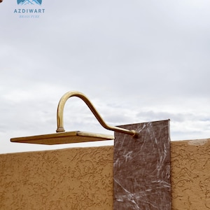 Outdoor Unlacquered Brass Shower Head, Solid Copper Square Showerhead with Extension Arm, Handmade Bathroom Rectangular Shower Fixture