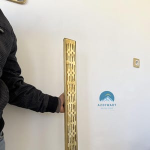 Unlacquered Solid Brass Rectangular Linear Shower Drain, Moroccan Bathroom Floor Drain, Brass Shower Floor Drain with Wire Strainer