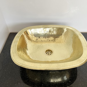 19&quot; Brass Oval Drop-In Bathroom Sink, Unlacquered Solid Brass Vanity Sink, Handmade Smooth-Finish Basin