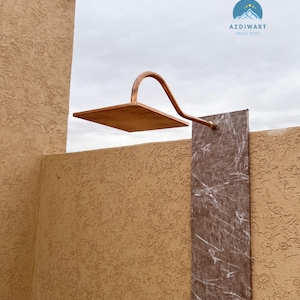 Copper Rectangular  Rain Shower Head with Brass Curved Arm, Handmade Outdoor and Indoor Showerhead,  Bathroom Fixture
