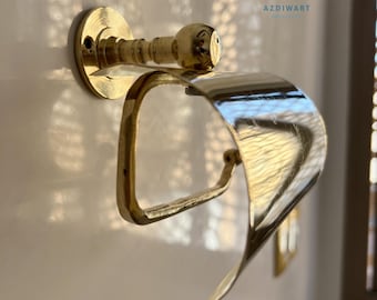 Wall-Mounted Brass Toilet Paper Holder, Unlacquered Solid Brass Tissue Holder, Elegant Gold Paper Storage Rack, Unique Bathroom Décor Gift