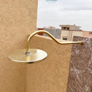 Unlacquered Brass Shower Head, Shower System with Curved Brass Shower Arm, Handmade Bathroom Shower System, Vintage Rainfall Shower Fixture.