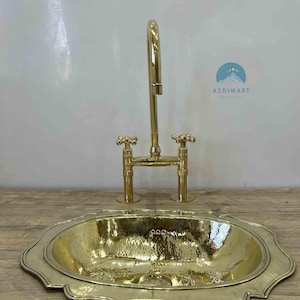 Vintage Kitchen Sink Faucet, Antique Style Unlacquered Solid Brass Bridge Faucet, Classic Kitchen Faucet