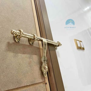 Handcrafted Moroccan Brass Door Latch, Vintage Sliding Bolt Lock, Ornate Engraved Brass Hardware for Rustic & Antique Doors