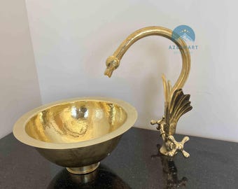 Lavandino da bagno in ottone martellato, lavabo rotondo marocchino, lavabo in ottone massiccio fatto a mano, lavabo rustico per arredamento boho