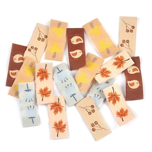 Maple & Mushroom Embroidery Waschbare Etiketten - Nähzubehör Tags für Kleidungsstücke, Kunsthandwerk, Pflegetaschen, Kleidung DIY-Projekte