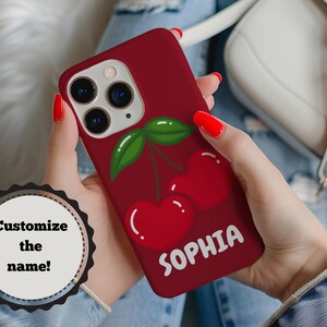 Cherry HeartsTough Personalized Tough Phone Case, Cherry Coded, Custom Phone Cover, Fun Red Cherry Case, Customizable Design