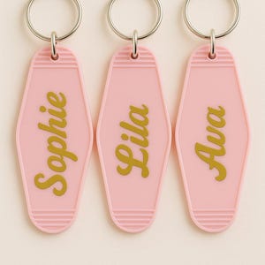 Personalized Retro Motel  Keychains - Neutral Color Motel Keychains. Bachelorette Favor, Birthday Gift, Bridal Party Gift