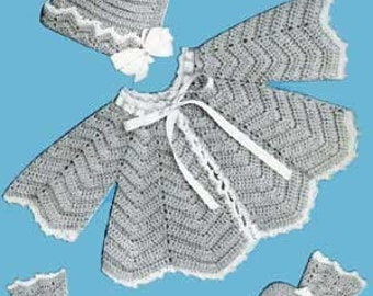 Crochet Three Piece Baby Set Pattern Sweater Hat Booties Pdf Instant Download