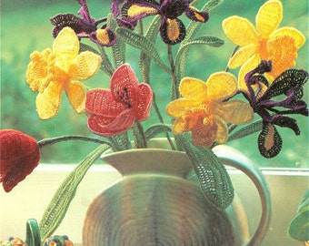 Beautiful Crochet Flowers Pattern Tulip Daffodil Iris Leaves PDF Instant Download