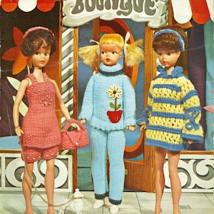Mode Puppenkleidung Strickmuster 3 Outfits Geldbörse Mini Kleid Hose PDF Instant Download