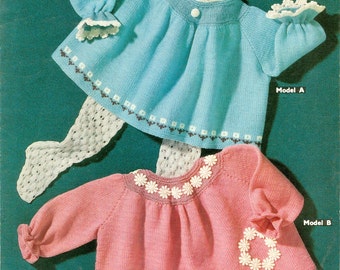 Angel Tops Baby Girls Sweater Dress Knitting Pattern Sizes 18 Mo. and 2 Years Pdf Instant Download