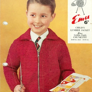 Childs Lumber Jacket Zippered 3 Sizes Knitting Pattern Pdf Instant Download