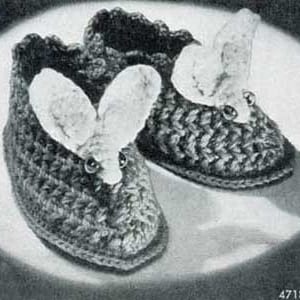 Chinelos de coelhinho infantil vintage padrão de crochê 3 tamanhos PDF Download instantâneo