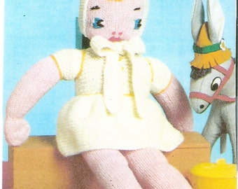 Vintage Knitted Doll Pattern 22 inches Tall Fully Clothed PDF Instant Download