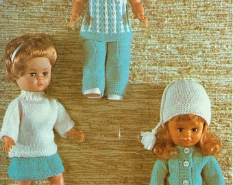 Doll Clothes Knitting Pattern  6 Piece Doll Clothes 14" Doll Double Knitting PDF Instant Download