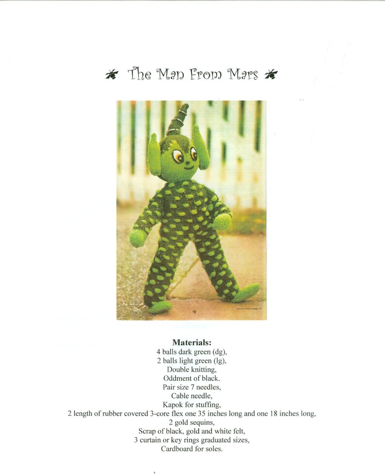 Vintage Knitting Pattern Spaceman Martian Stuffed Toy PDF Instant Download image 2