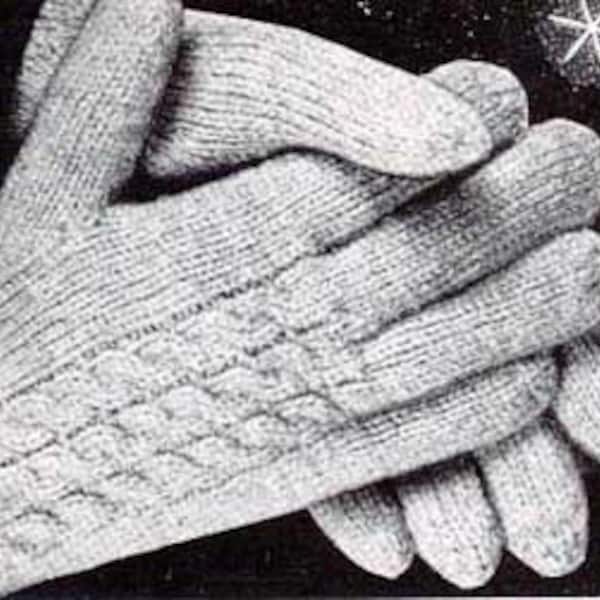 Vintage Men Women Cable Knit Gloves Knitting Pattern PDF