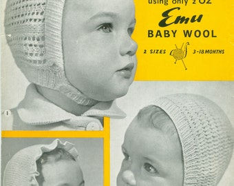 Baby Hats In 3 Styles Sizes 3 to 18 Months Knitting Pattern Pdf Instant Download