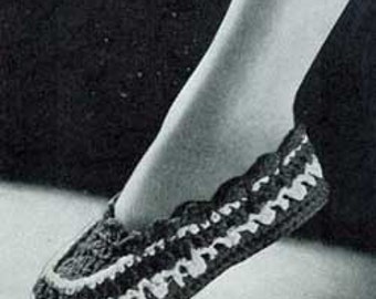 Vintage Mujer Mocasines Pantuflas Patrón de Ganchillo PDF Descarga Instantánea