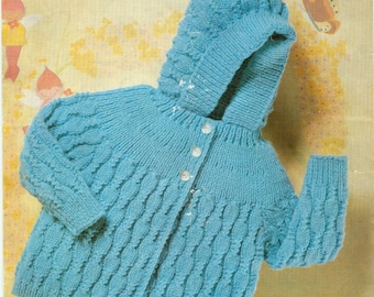 Babys Hooded Sweater Knitting Pattern Sizes 22 to 24 " Chest Pdf Instant Download