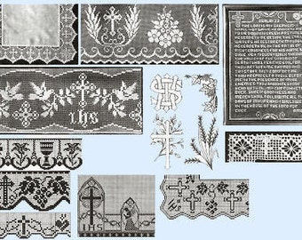 14 Vintage Church Laces In Filet Crochet For Altar or Alb Edging Pattern PDF Instant Download