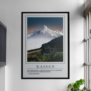 Oprawiona sztuka ścienna Kaizen – plakat z motywacją do ciągłego doskonalenia do biura, siłowni i wystroju domu – wydruk w ramce Success Mindset