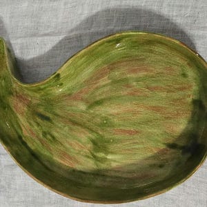 Vintage MCM Studio Pottery Bowl | Organic Freeform Green Brown Drip Glaze Centerpiece