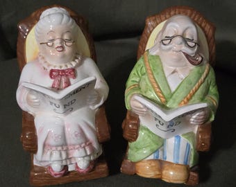 Vintage Grandma Grandpa Coin Bank Set, Funny Retirement Gift, Kitsch Ceramic Banks, Grandparent Gift, Retro Home Decor
