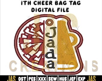 Cheer Bag Tag Embroidery Design: Pom Pom & Megaphone ITH