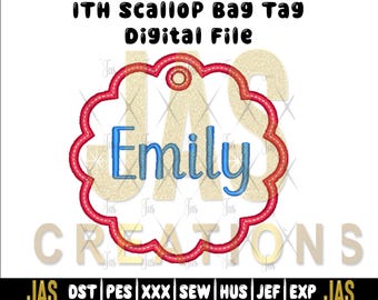 Scallop Circle Bag Tag Embroidery Design: 4 & 5 inch (Digital File)