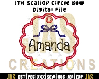 ITH Scallop Bow Bag Tag Embroidery Design: 4/5 inch (Digital File)