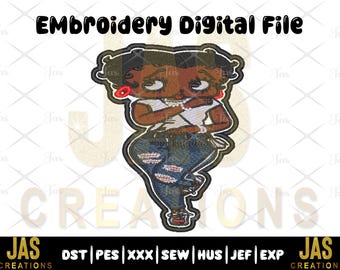 Black Betty Blue Jean Embroidery File, Iron On Patch (Digital Download)