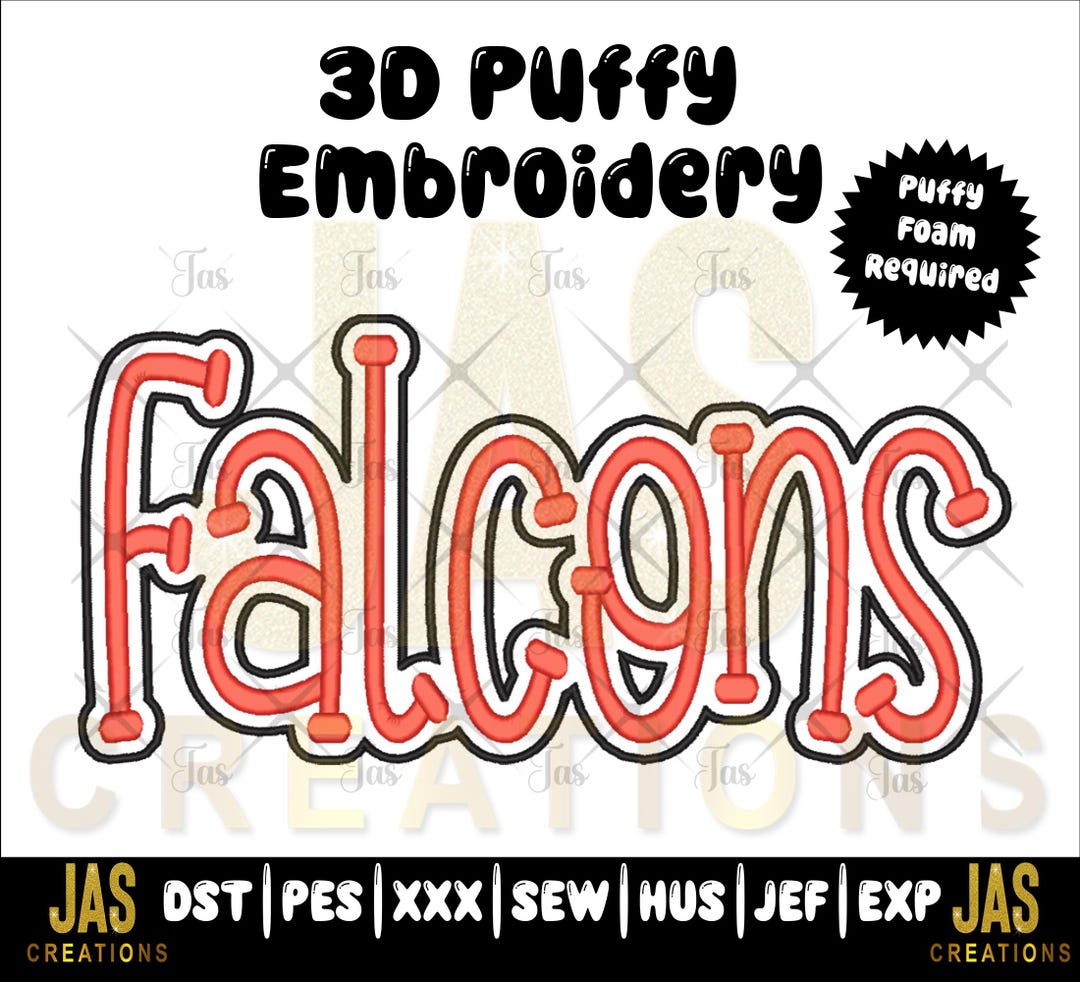 Falcons Embroidery Design, 3D Puff Fill (digital Download) - Etsy