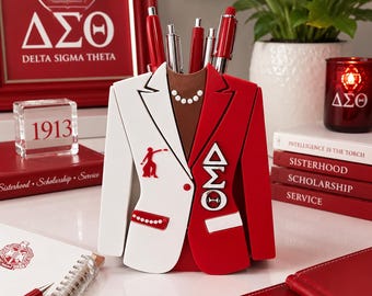 Delta Sigma Theta Blazer Pen Holder, 3D Printed Sorority Desk Organizer, Red White Decor