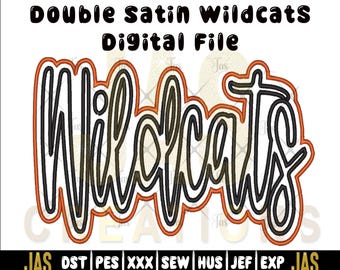 Diseño de bordado con apliques de la mascota de los Wildcats: puntada de satén doble (archivo digital)