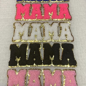 MAMA Varsity Letter Chenille Iron On Patch with Gold Border, Retro Varsity Style Patch, DIY Clothing Patch for Jackets, Bags, Sweatshirts