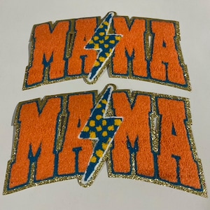 Mama Chenille Iron-On Patch, Lightning Bolt Mama Patch, Embroidered Iron-On Patch for Shirts, Jackets, Bags. Mama Gift, DIY Patch, Chenille