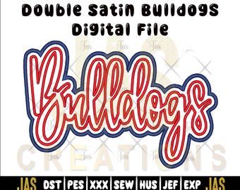 Disegno per ricamo con applicazione Bulldogs, punto raso doppio (download digitale)