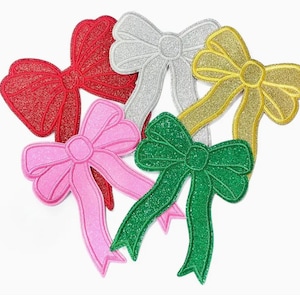 Custom Embroidered Side Bow Patch, Iron On Side Bow Applique Patch, Glitter Side Bow Patch, Iron On Side Bow, Coquette Side Bow Patches
