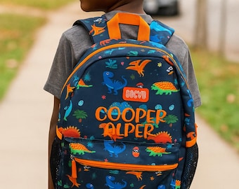 Personalized Dinosaur Backpack Set: Embroidered Boys School Bag, Lunchbox & Pencil Case
