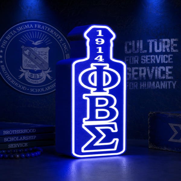 Phi Beta Sigma LED Light Box, 3D Printed Fraternity Desk Sign, 1914 Founding Year, Greek Life Gear